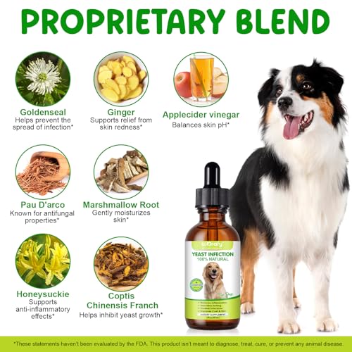 Behandlung von Hefepilzinfektionen bei Hunden – Natürliche Anti-Hefepilz-Tropfen, Linderung von Ohr- und Hautjucken, Linderung von Allergiesymptomen, 60 ml