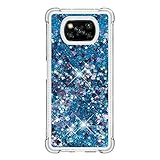 Kompatibel mit Xiaomi Poco X3 NFC-Hülle, Glitzer, glitzernd, für Damen und Mädchen, flüssiger schwimmender Treibsand, stoßfeste Handyhülle für Xiaomi Poco X3 NFC, Blau