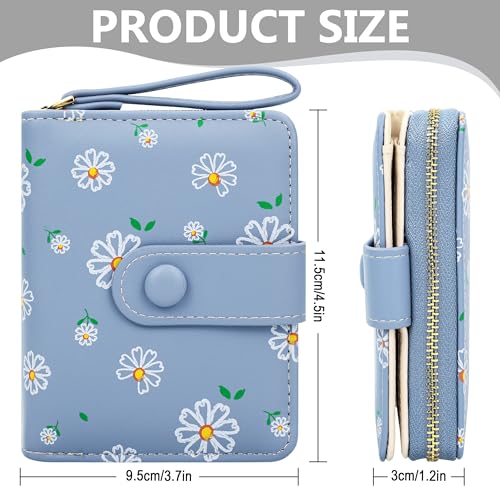 Image of Farcauo Womens Wallet Cute Small Wallets for Women Blue Women's Wallet Kawaii Flower Card Wallets for Women Ladies
