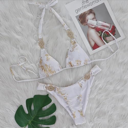 Women's Shiny Crystal Halter Bikini Set Two Piece Snakeskin Metallic Bathing Suits Sparkly Rhinestone Bikini Swimsuits2