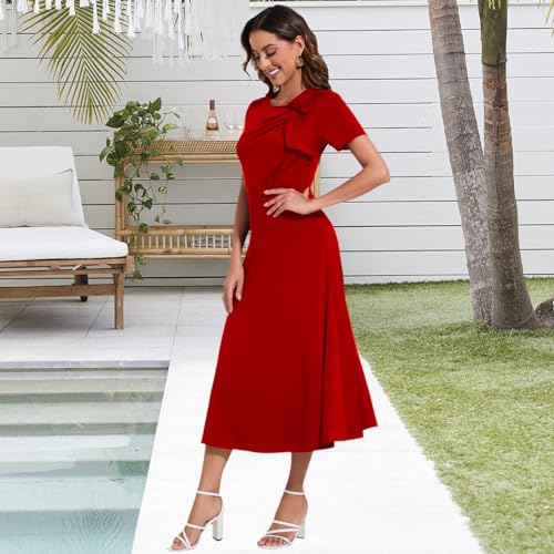 Image of shengfan Women's Casual A Line Swing Summer Dress Formal Short Sleeve Round Neck Wrap Evening Party Dresses