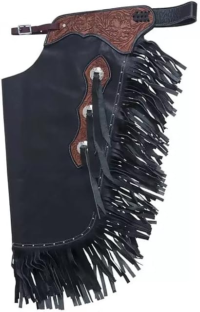 Custom Made Leather Western Chinks/Chaps Soft Quality Leather Floral Tooled Bull Trail Riding Black