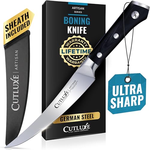 Cutluxe Curved Boning Knife – 6' Boning Knife for Meat Cutting, Filleting – High Carbon German Steel, Full Tang & Ergonomic Handle Design – Artisan Series