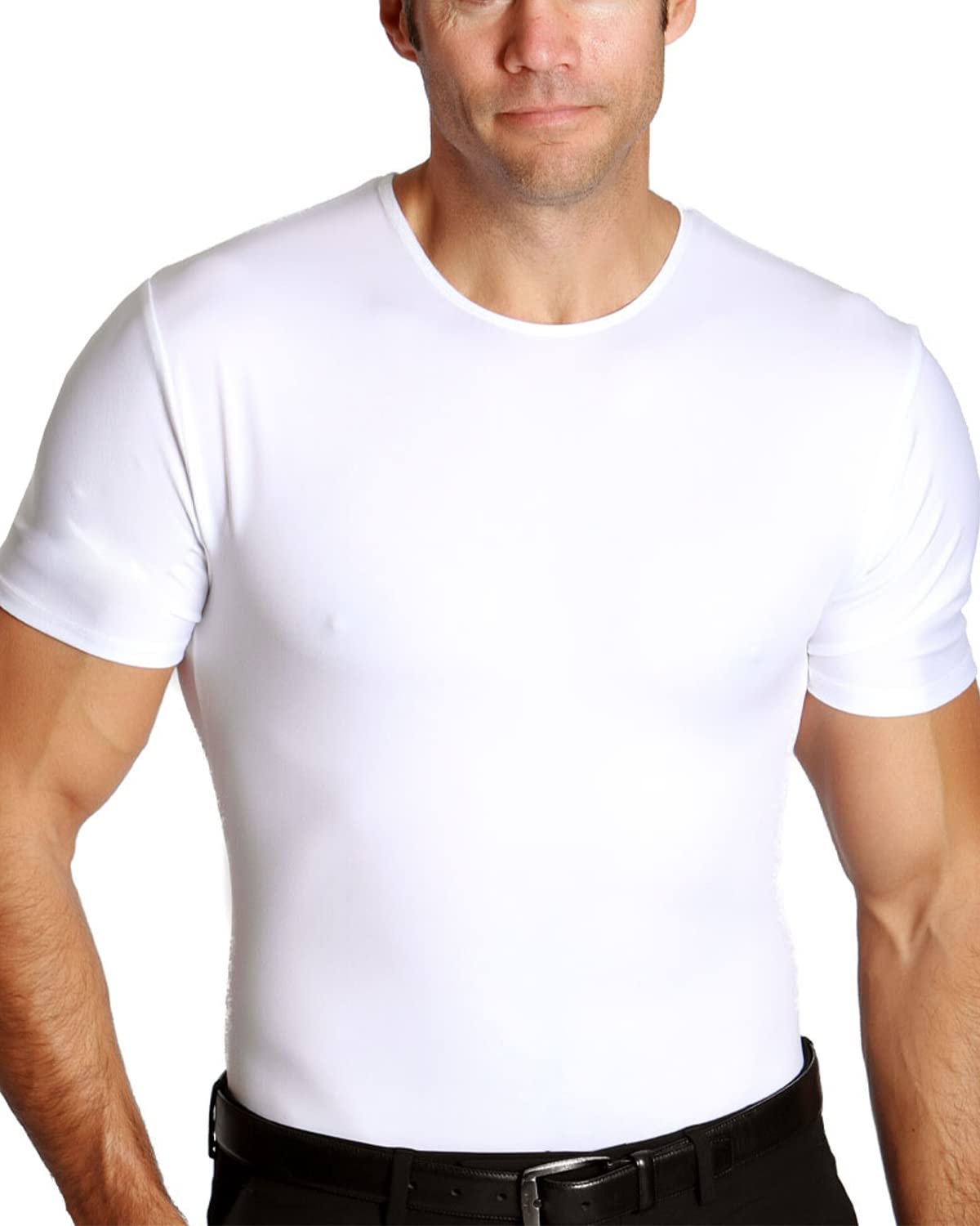 Insta Slim Made in USA Compression Crew-Neck Shapewear Undershirt for Men. Tummy Control Slimming Body-Shaper & Back Support