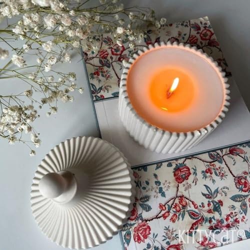 Image of Kitty Cat Aesthetic Soy Wax Scented Candles | Reusable Concrete Sea Shell Jars | Vanilla Aroma | 12+ Hours Burn Time | Perfect Home Decor for Bedroom, Office & Hostel (Fluted Jar Candle)