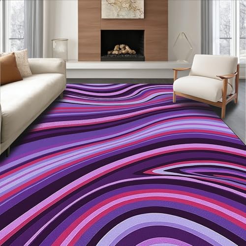 Low Pile Flatwoven Area Rug 4x6, Celestial Dreamscape Abstract Wavy