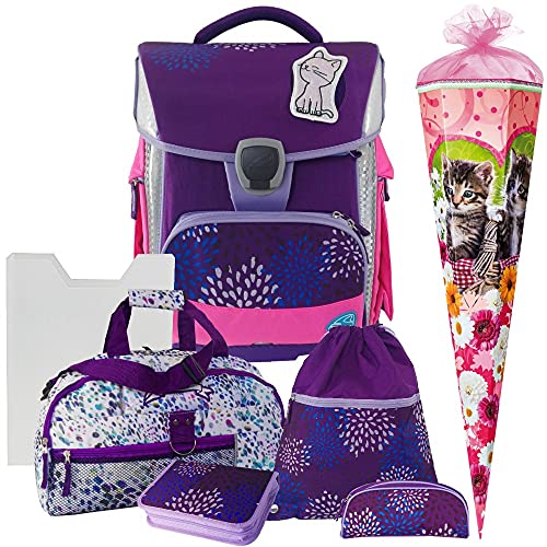 Katze - Kätzchen - Schneiders LED-TOOLBAG Plus mit LED-LEUCHTSYSTEM - 78333-074 - Schul-Ranzen-Set 7teilig mit Schulsporttasche und Schultüte - HEFTBOX GRATIS!