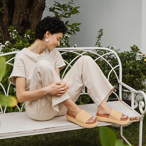 Summer Beach Espadrille Wedge Sandals for Women Beige Raffia Platform Slip On Dress Shoes Open Toe Comfortable Resort Wear Holiday Essentials3