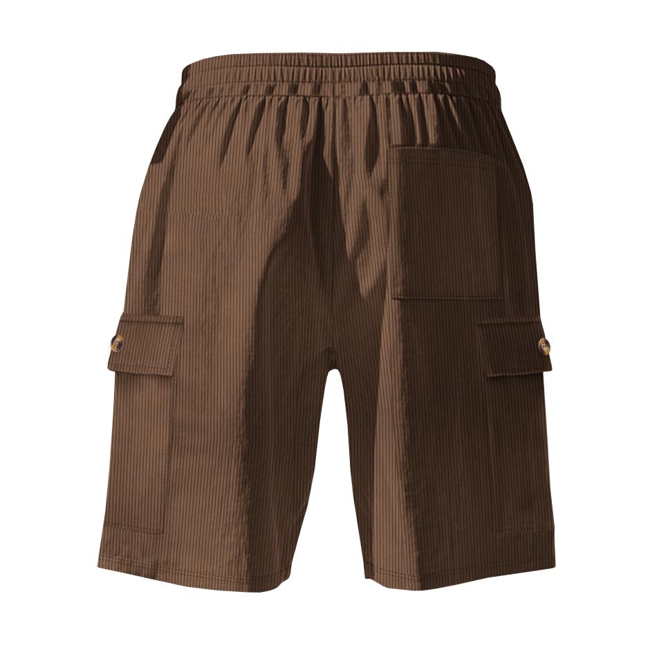 Men Corduroy Solid Color Shorts Elastic Waist Drawstring Button Decor Pants Multi Pockets Hawaiian Beach Pants3