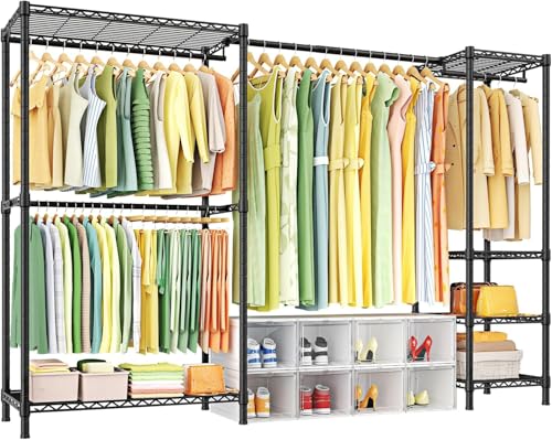 Consejos para Comprar Closets monterrey economicos los mejores 5. 43 Perchero Armable Metálico con Barra Extensible Ajustable 185–247 cm, Closet Portátil para Ropa con Barras Extensibles y Repisas, Organizador de Ropa Resistente hasta 360 kg