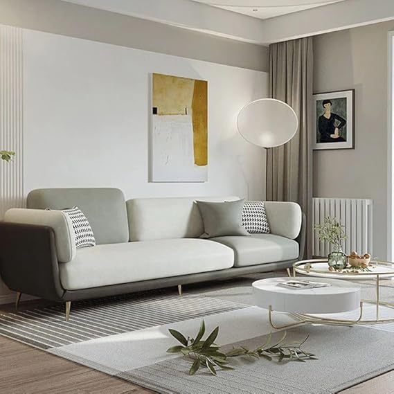 Image of Stylish & Modern Cushioned Couch Relax sectional Sofa in Fabric & Velvet and Heavy Duty Sofa for bedrooms, Living Rooms Guest Rooms Home and Office-(4 Seater Grey & Beige).