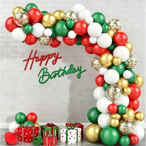 Image of TONIFUL Happy Birthday Sign for Backdrop - Glitter Red and Green Felt Banner - Includes Dot Glue - Perfect for Birthday Party Backdrop,Wall Decr,Balloon Arch,Photo Background