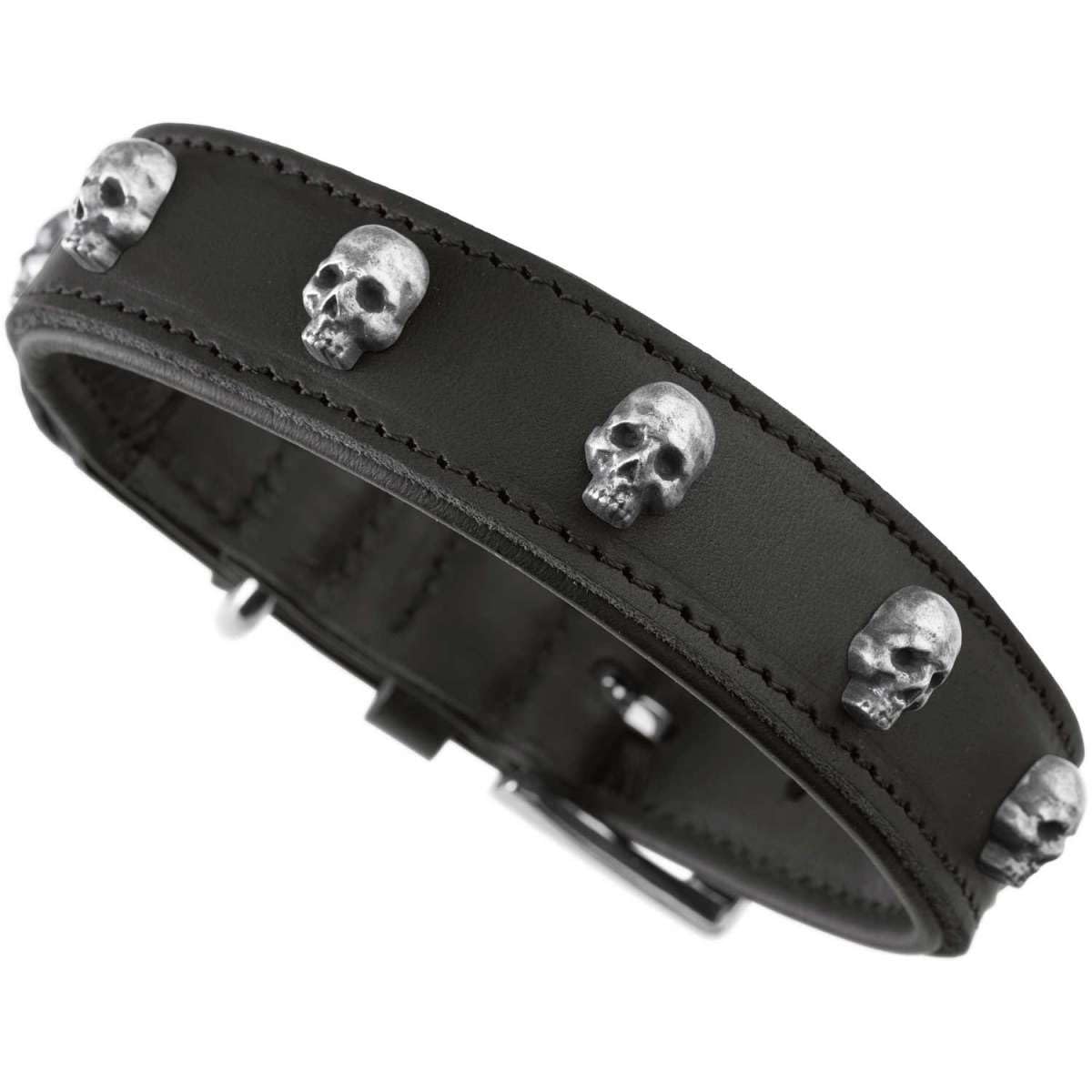 HUNTER Hundehalsband 'Tijuana' – Rindsleder Mit Totenkopf-Dekor, Größe 60, Made In Germany