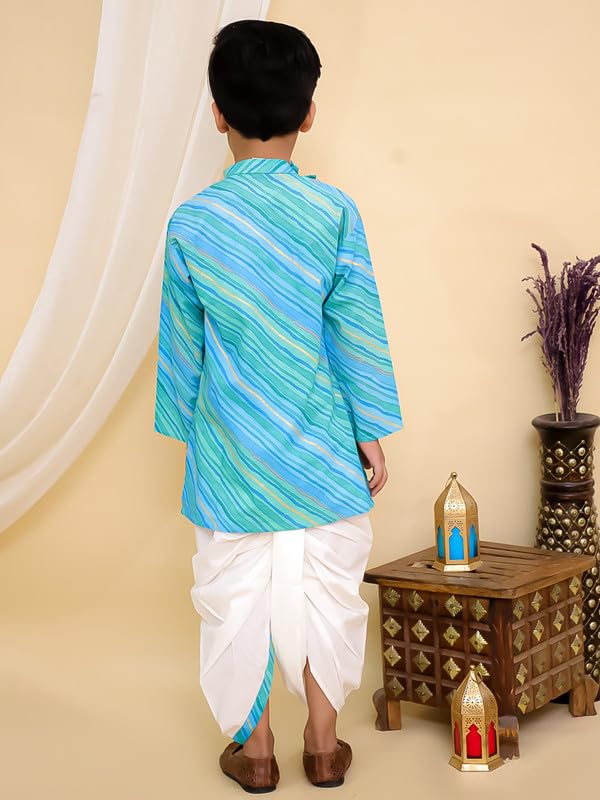 Image of superminis Boys Cotton Solid Jacket, Kurta Dhoti Set