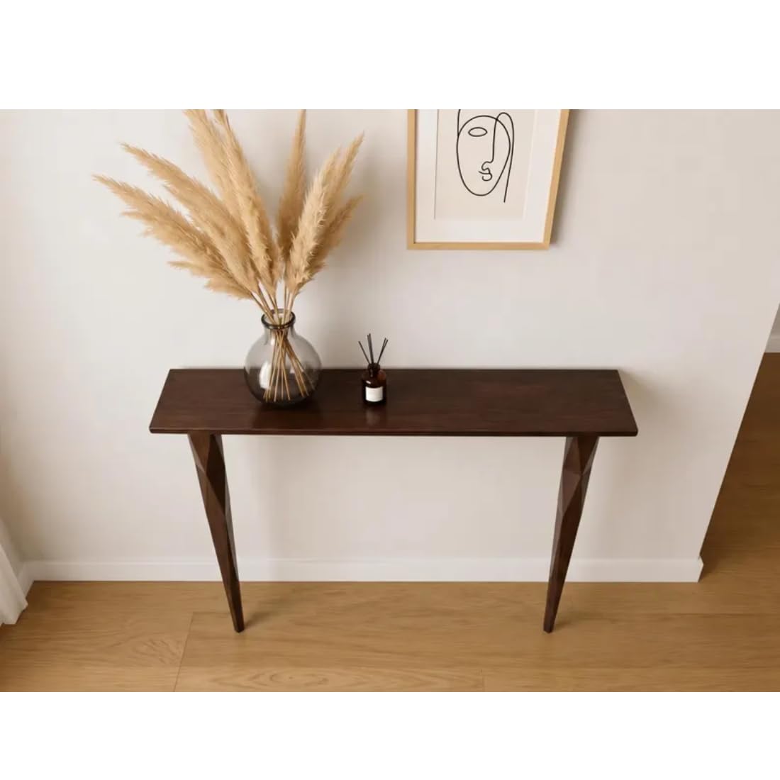 Wooden Expert 120Cm Length Premium Aesthetic Console Table with Storage | Narrow Wooden Entryway Accent Table | Solid Modern Carving Legs Design for Living Room, Hallway, Foyer, Entranc (Oak) 2