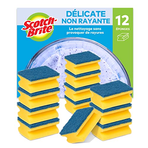 Scotch-Brite Delicate Éponge grattante, 12 par lot - non rayante, pour le nettoyage des ustensiles antiadhésifs et le verre