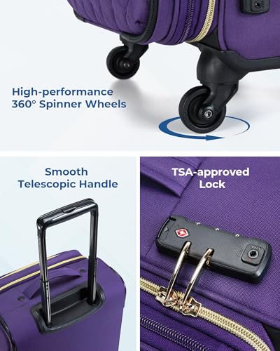 Image of BAGSMART Carry On Luggage Airline Approved with Spinner Wheels, Purple, 20 inch, Expandable Luggage With Spinner Wheels