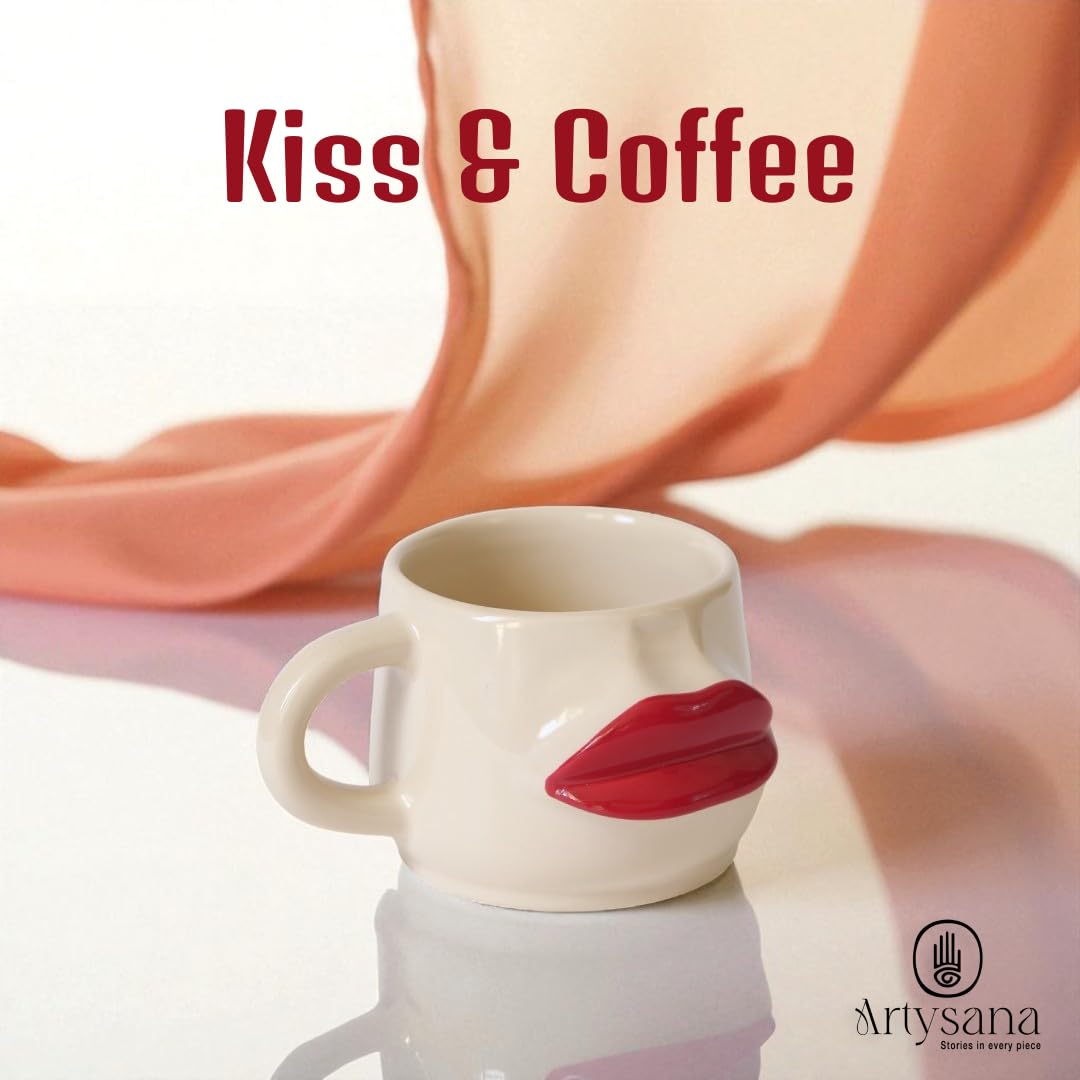 Kiss & Coffee Mug – Tazza in ceramica artigianale – Artistic Design Coffee Cup – Unique Gift for Art Lovers