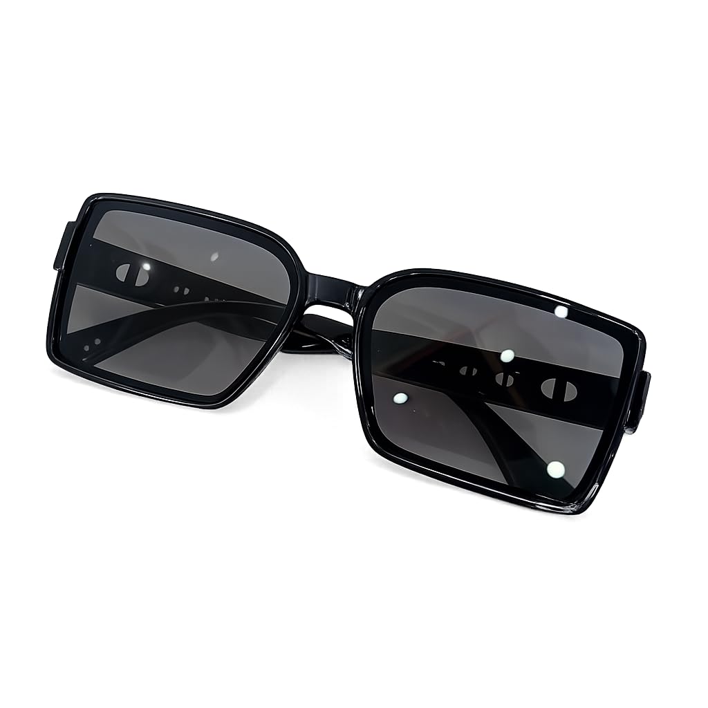 Oversized Square Sunglasses, Black Frame with Purple Tinted Lenses-picture-25