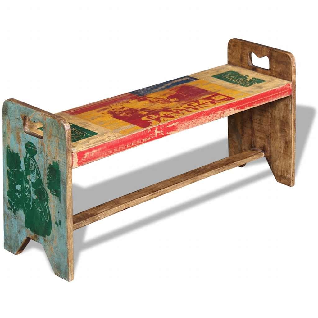 Banco de madera maciza reciclada vintage 100x30x50 cm
