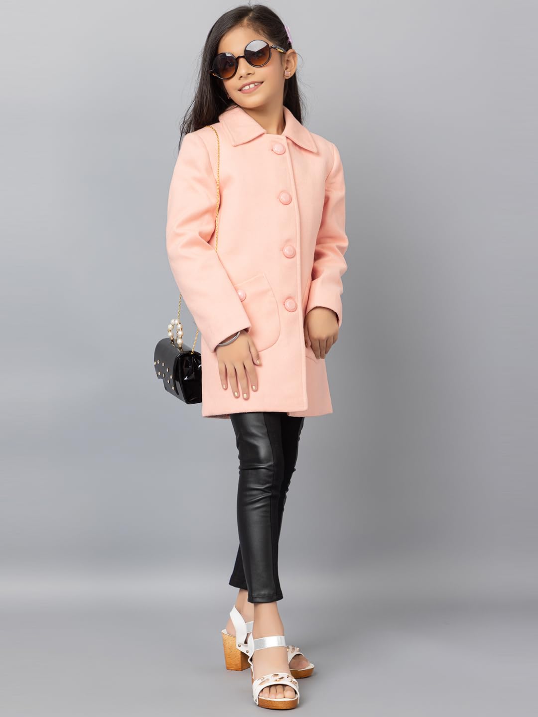 CHKOKKO Girls Stylish Single Breasted Solid Winter Wear Warm Coat for Kids 14-15 Years Salmon 4