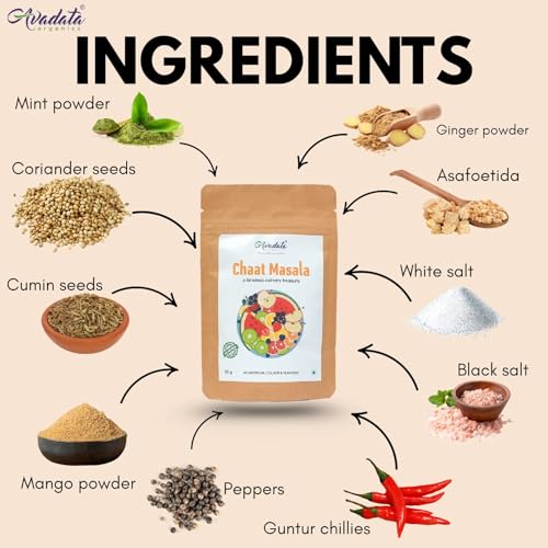 Image of Avadata Organics Chaat Masala Powder, 50g | Premium Spice Blend, 100% Pure and Natural, Perfect for Flavoring Indian Snacks | Hygienically Packed | Premium Spices & Herbs | No Added Sugar Additives & Preservatives
