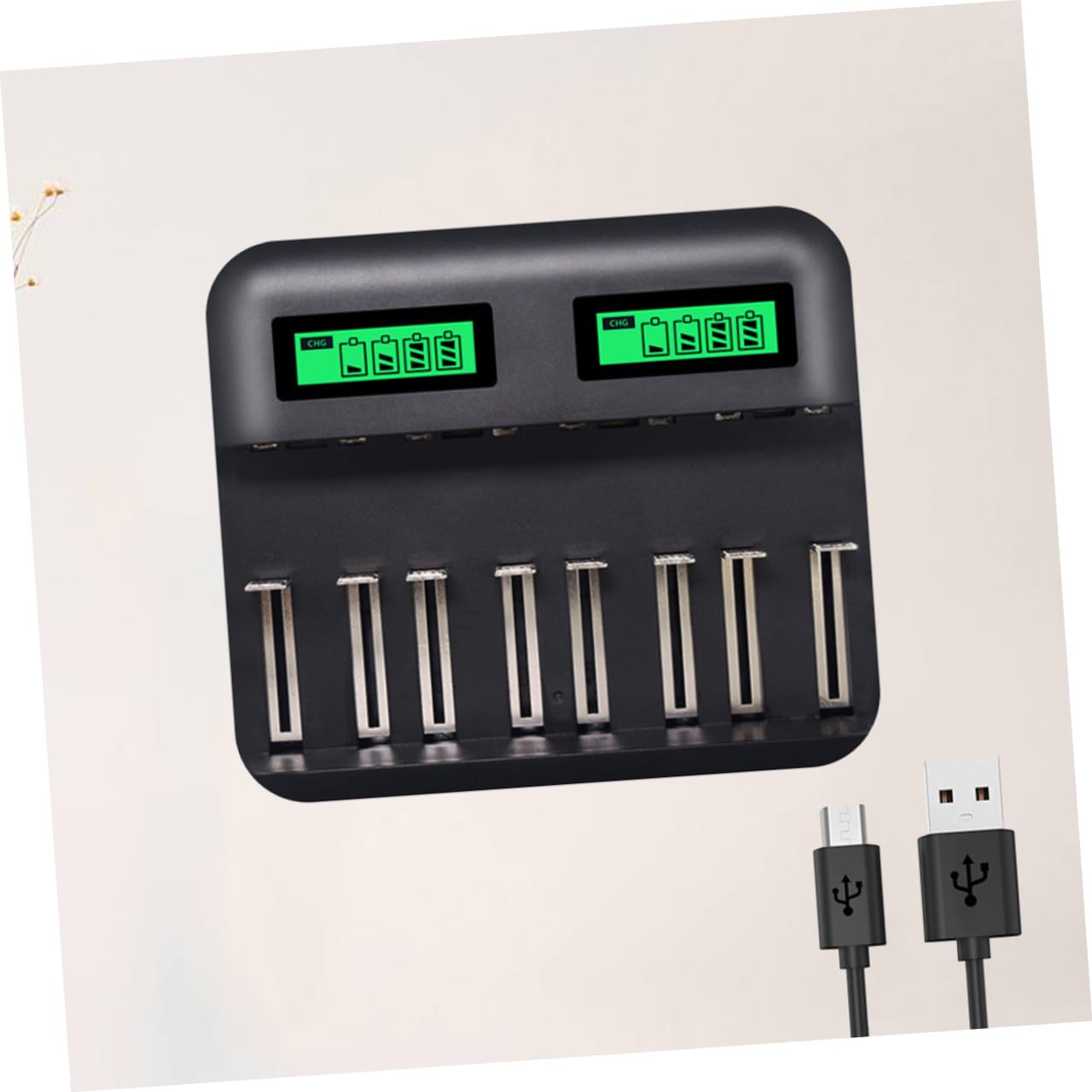 LABRIMP Cargador Inteligente de Pilas Recargables con Pantalla LCD Ranuras Independientes para Baterías AA AAA y C Protección Múltiple y Conexión USB Portátil
