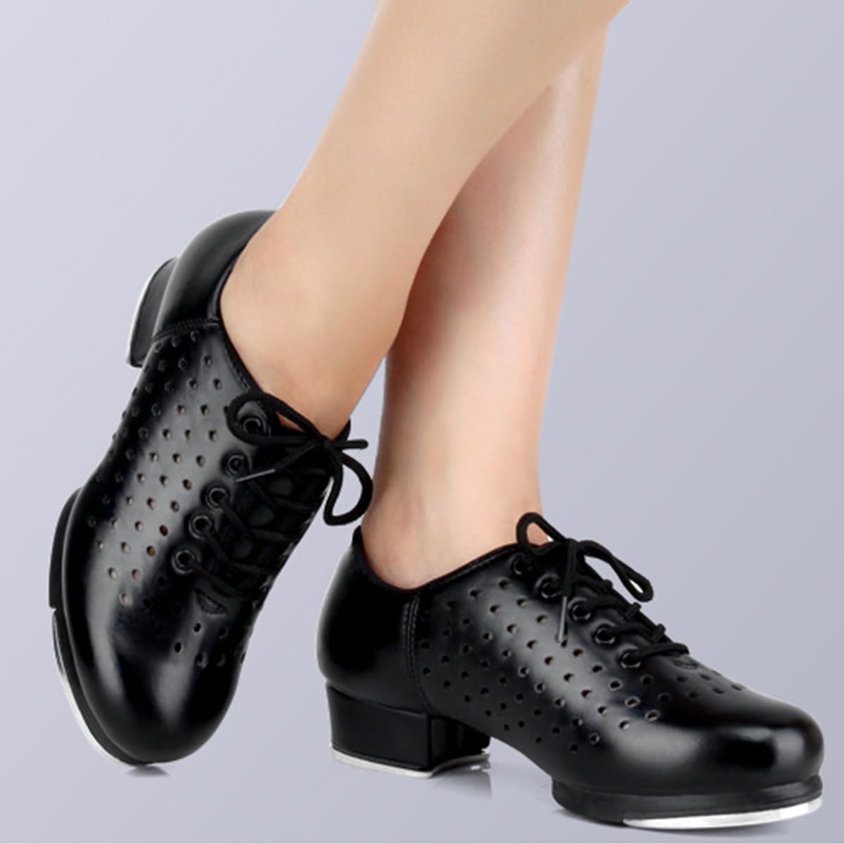 Mujer Zapatos de Entrenamiento de Claque Cordones Zapatos de claqué de Cuero Transpirable para formación de Rendimiento Profesores