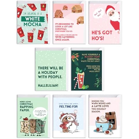 Christmas cards boxed assortment, Holiday greeting cards set with envelopes and seals (8 Cards, 8 Designs) Cover