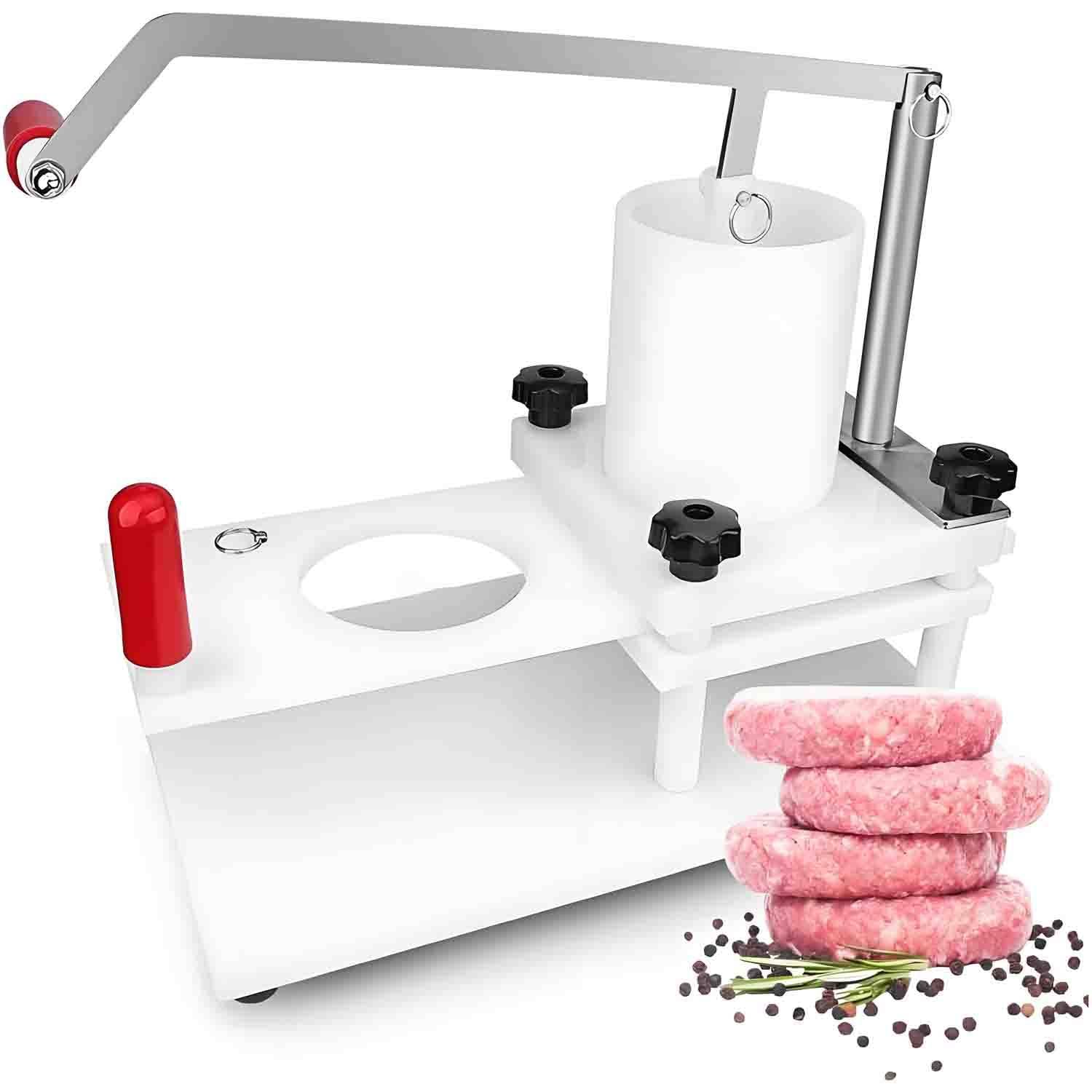 Presse à Hamburgers Manuelle Professionnelle, en PE et Acier Inoxydable de qualité Alimentaire, avec trémie de 1,5 kg, modèle Fixe de Table pour Restaurants et Fast-Foods.