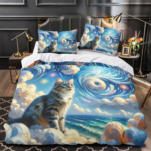Housse de couette chat 3D 200x200 parure lit double ado - 4
