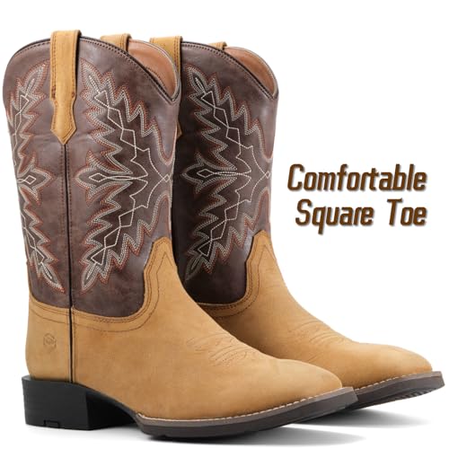 Image of SUREWAY Cowboy Boots For Men - Mens Square Toe Western Boot,Oil /Slip Resistant,Durable Fashionable Classic Pull on 10 Inch Boots Mid Calf Wellington Boots