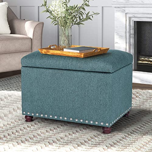 Image of Joveco 24 inch Ottoman with Storage for Living Room Rectangular Fabric Tufted Bench Footrest Toy Chests for Bedroom (Cyan)