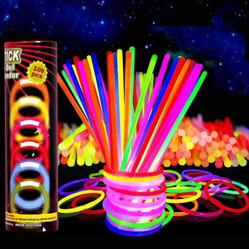YIDOMDE Pulseras Luminosas Fluorescentes, 100pcs Barras Luminosas Fluorescentes 8 Colores Neon Palo, Glow Sticks Accesorios Fiesta con 100pcs Conectores para Decoracion Fiesta para Niños Adultos Cover
