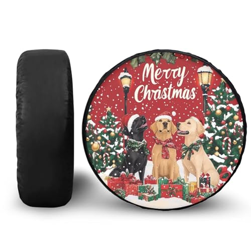 Image of Spare Tire Cover PU Leather, Christmas Dog Wheel Cover Waterproof Polyester Dust-Proof Universal for Trailer, RV, SUV, Truck, Camper, Accessories 14 Inch Fits Tire Diameter 23.6 inch-27.5 inch