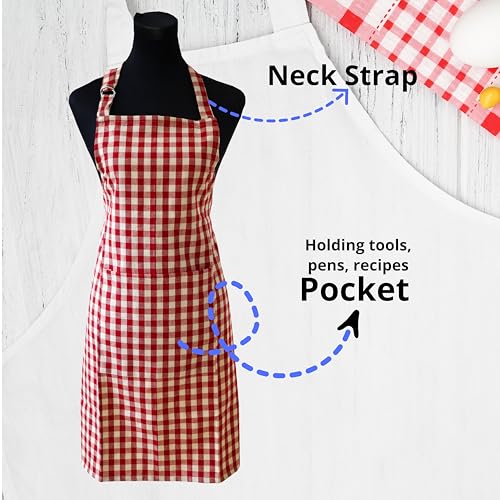 Image of Kitchen Apron for Women & Men | 100% Cotton | Cooking Apron with Big utility Pocket | Adjustable neck strap | Free Size | Kitchen Utensils Accessory