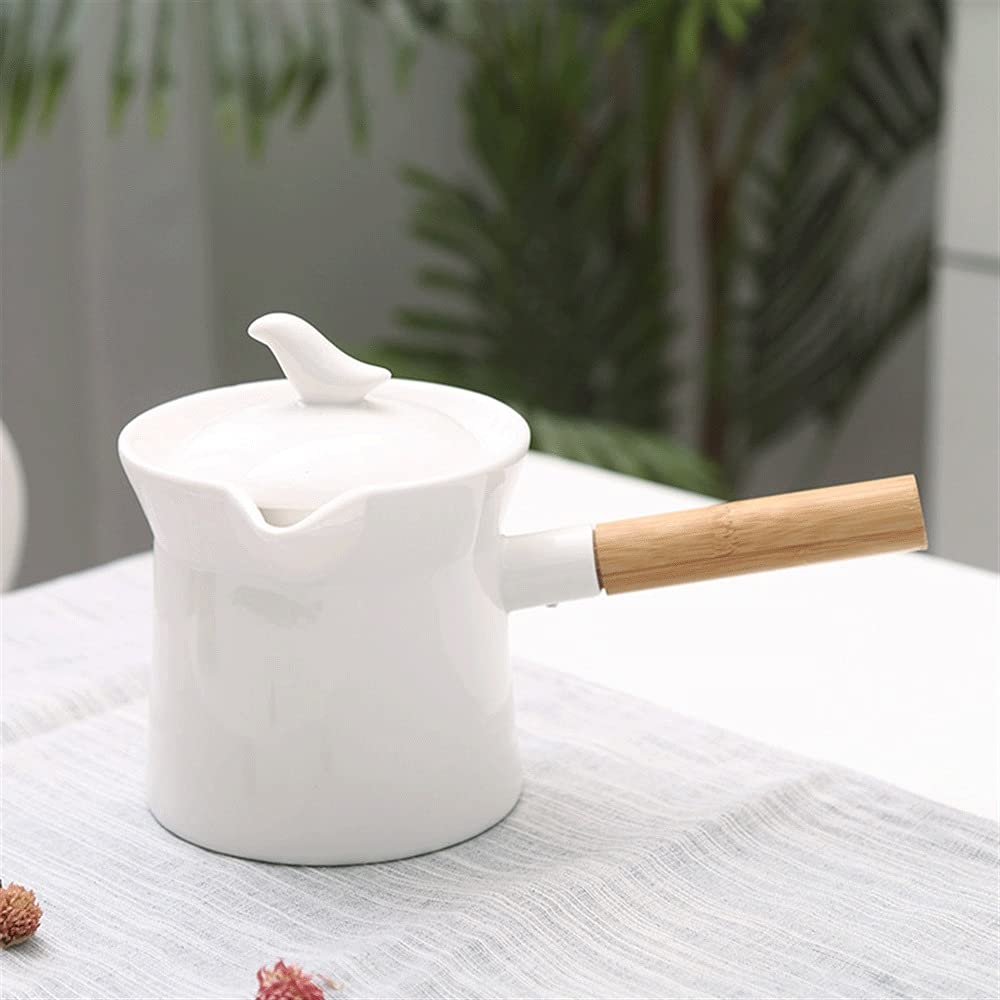Czajniczek z zaparzaczem Czajniczek do herbaty i kawy Białe porcelanowe czajniki z drewnianym uchwytem Dzbanek na mleko z pokrywką, biały ceramiczny dzbanek do herbaty.