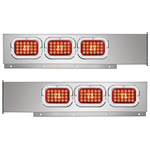 Image of GG Grand General 83469 Chrome Plated Steel Mud Flap Hanger with Rectangular Red /Red Pearl LED Light and Cr. Rim with Visor, Pair