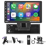Apple CarPlay Single Din Car Stereo Detachable 9 Inch Capacitive Touch Screen Radio with Android Auto, Bluetooth, FM, Mirror Link, Subwoofer, USB/TF/AUX-in Head Unit with Backup Camera, Remote
