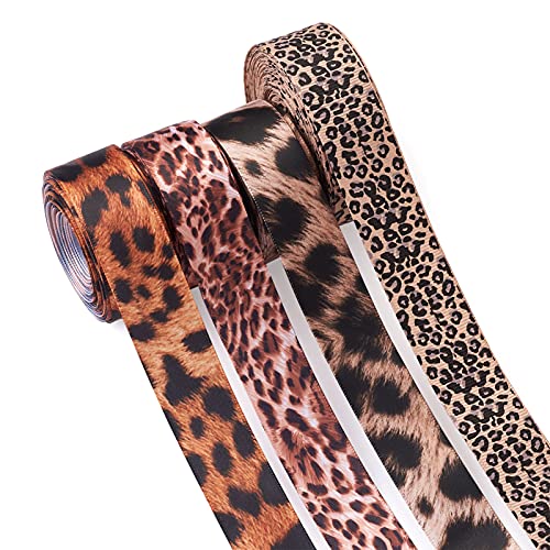 Pandahall 4 Rolls Leopard Print Grosgrain Ribbon 1 Inch Wide Assorted Animal Cheetah Print Craft Ribbon For Headbands Hair Bows Gift Wrapping Sewing Crafting (10 Yards/Roll) #TOP8