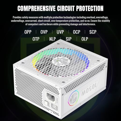 Image of GAMEMAX 1050W 80+ Gold Fully Modular White Power Supply, ATX 3.1 Version with LLC+DC-DC Circuit, Full-Range 110-240V, ARGB 140mm Fan with Sync, 105C Mainstream Japanese Capacitors (RGB PRO 1050G WH)