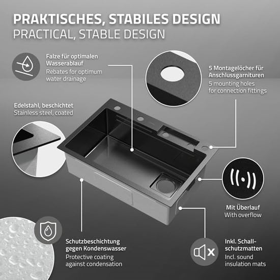 Image of Kitchen Sink | 24x18x9 Inch Waterfall Sink for Kitchen | 304 Grade Stainless Steel Basin Sinks for Kitchen with Honeycomb Black Finish Design Waterfall Integrated Pull Down Faucet (24X18X9 INCH)