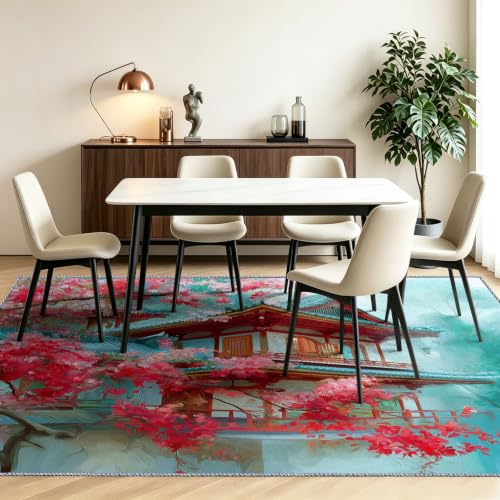 Felpudo de interiores 90 x 150 cm azul floral antideslizante 8