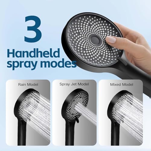 Image of Shower Head,10 Inch High Pressure Rain Shower Head with Handheld Spray Combo, Adjustable Dual Rainfall Shower Head - Showerhead Comb Set with Extension Arm - 60 Inch Long Shower Hose(Black)