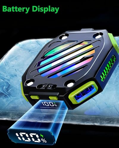 Image of Cubonic X111 Magnetic Mobile Cooling Fan Radiator TECTechnologywith 2 Combo Battery Pack for Unlimited Gaming, RGB Light, Battery% Display (Green)