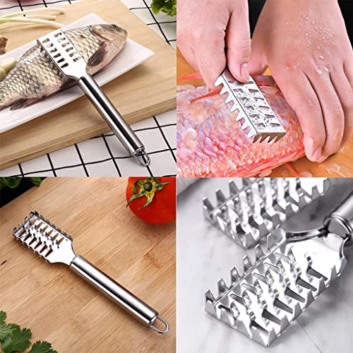 Foto von mciskin 4 Stück Edelstahl Fischschuppen Entferner Reiniger Küche Fischentschupper Fischhaut Reiben Reinigung Schäler Scaler Schaber mit Flaschenöffner für Küche Fisch Reinigungswerkzeuge