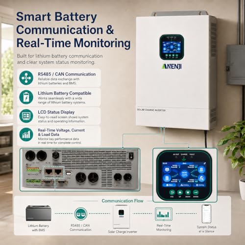 Image of 6500W Hybrid Solar Inverter 48V,Dual MPPT,300V 60A Charger,Split Phase 120V,Support Parallel Pure Sine Wave Off-Grid+On-Grid Inverter for Home Loads,Lead Acid /Lithium Battery Compatible