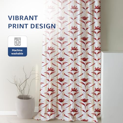 Image of Amazon Basics - Leaf Print Light Filtering Curtains | 100% Cotton 150 TC | Set of 2 | 7 Feet | 115 x 210 cm | Maroon | Eyelets & Tiebacks| Ideal for Bedroom and Living Room
