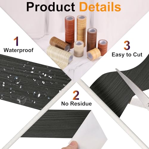 Image of PATIKIL Wood Grain Tape 12 inch x 32 ft, Self-Adhesive Wood Texture Repair Tape Realistic Wooden Effect Patch for Furniture Cabinets Floor Walls, Black Wood Grain