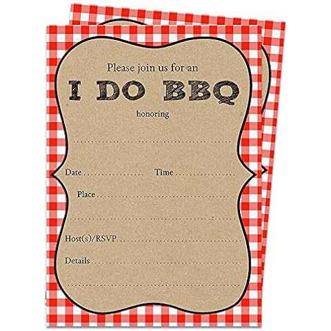 I Do BBQ Bridal Shower Fill in The Blank Invitations Barbecue Wedding Party Invites Rehearsal Dinner Picnic Couples Gingham Grill Cook Out Chalkboard Plaid Bachelor Bachelorette Cards (15 Count) Cover